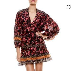 Alice + Olivia Sedona Mandarin Tunic Mini Dress Size 6 Cotton Silk Blend Boho